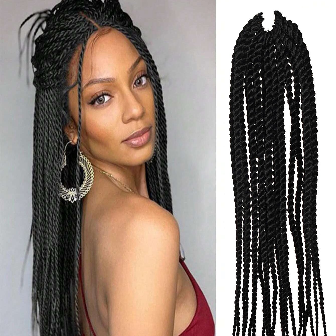 4X EZ Senegalese Twist Crochet Hair - 16 Inch Synthetic Box Braids in Black, Burgundy, and Brown