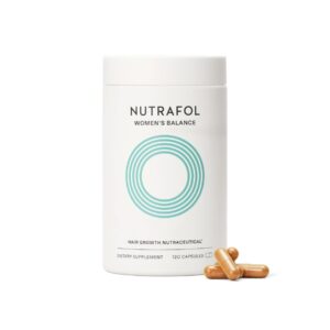 Nutrafol Women’s Balance hair growth supplement bottle with capsule display